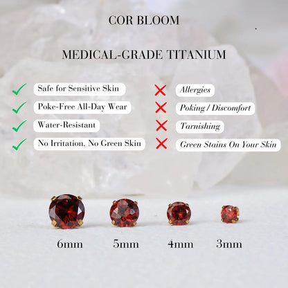 Titanium Multisize Red Garnet Gemstone Piercing Stud