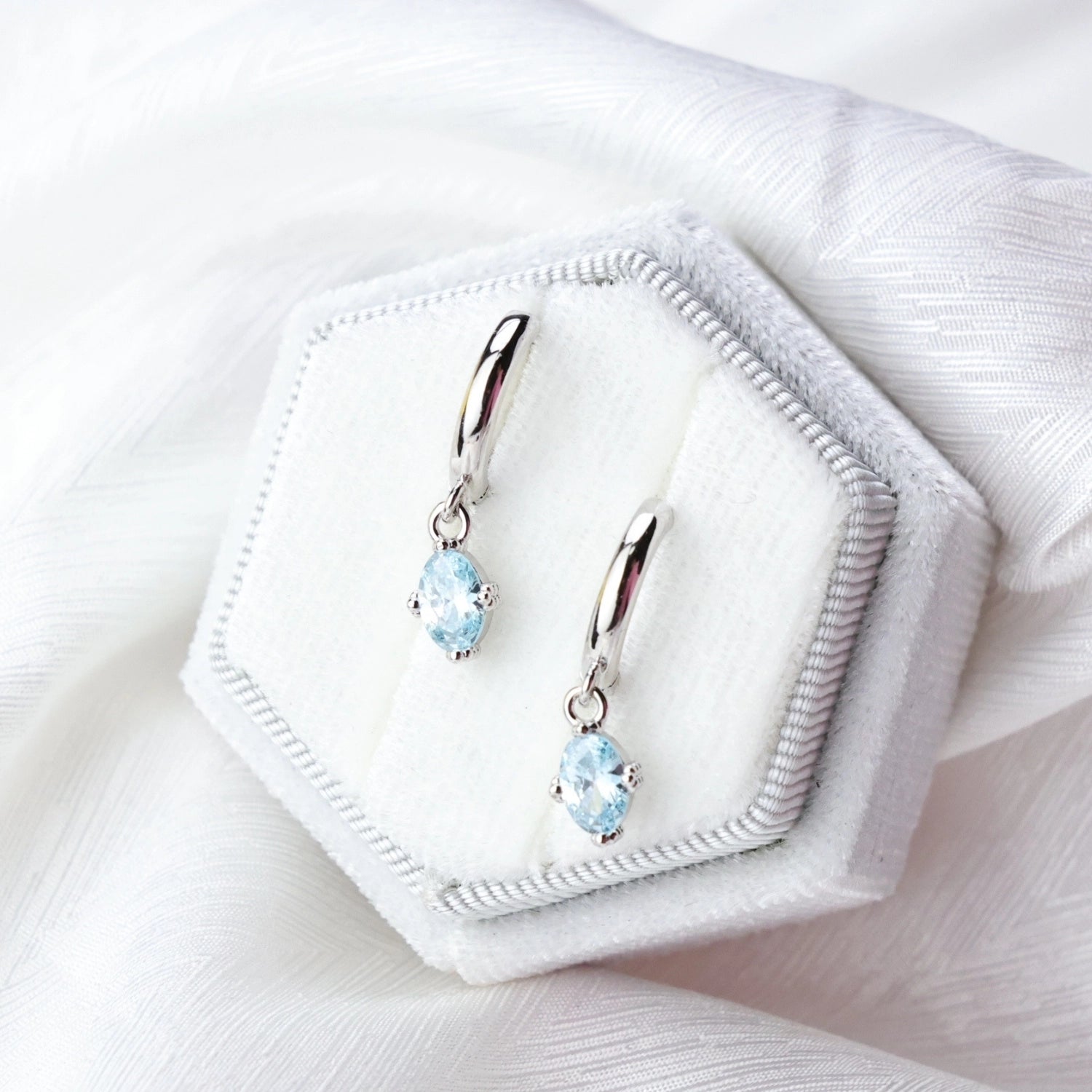Aleia Aquamarine Oval Stone Hoop Earrings