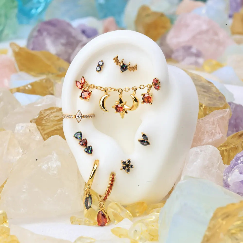 Dark Iridescent Gemstone Jasmine Flower Flat Back Stud
