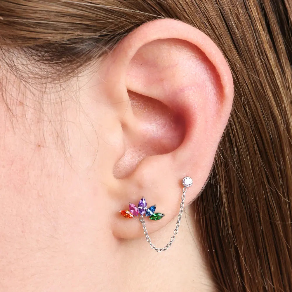 Titanium Aphrodite Rainbow Crown Double Piercing Flat-Back Studs