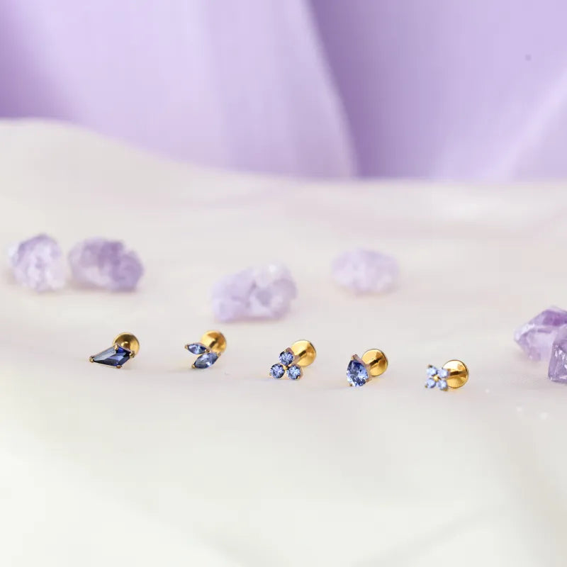 Titanium Aretha Small Tanzanite Four-Leaf Clover Stud