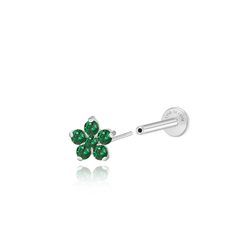 Titanium Nova Flower Stud - Green Emerald