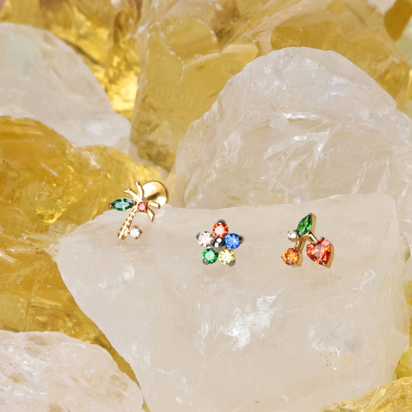 Titanium Multicolor Flower Flat Back Stud