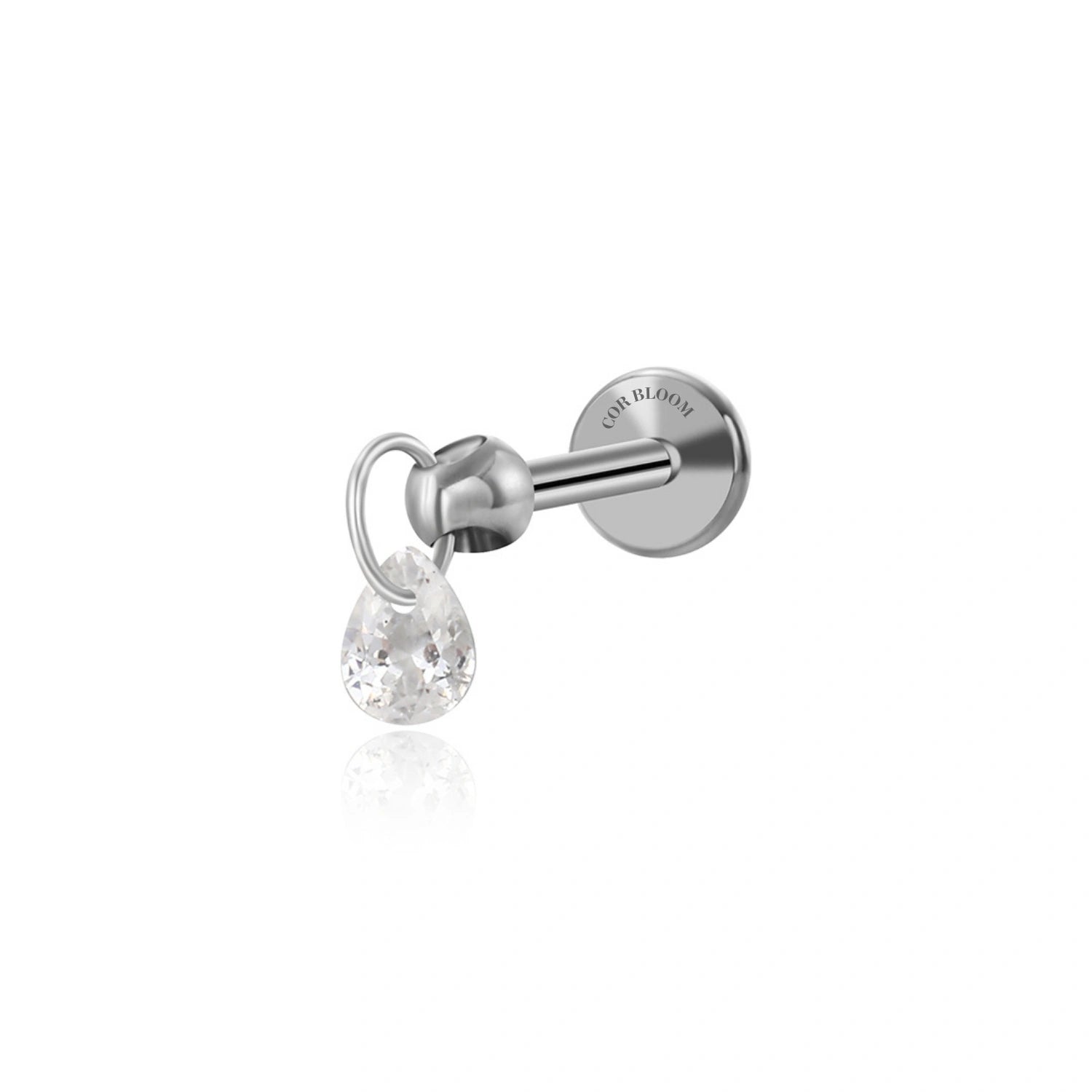 Titanium Floating Crystal Charm Flat Back Stud Earring