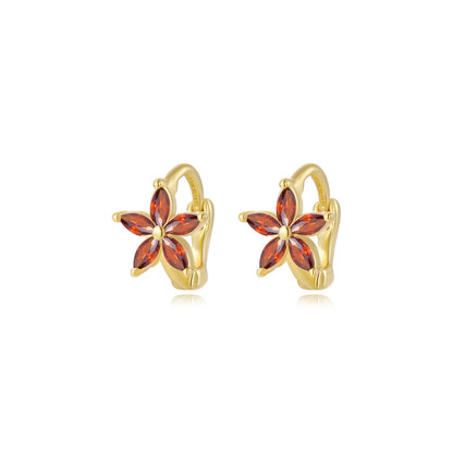 Ella Red Garnet Flower Huggie Earrings