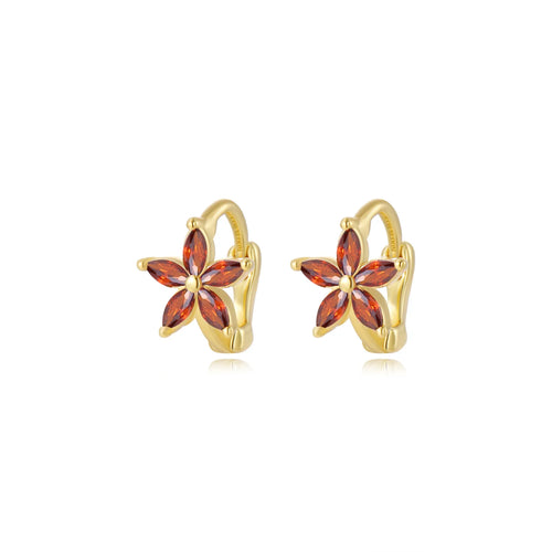 Ella Red Garnet Flower Huggie Earrings