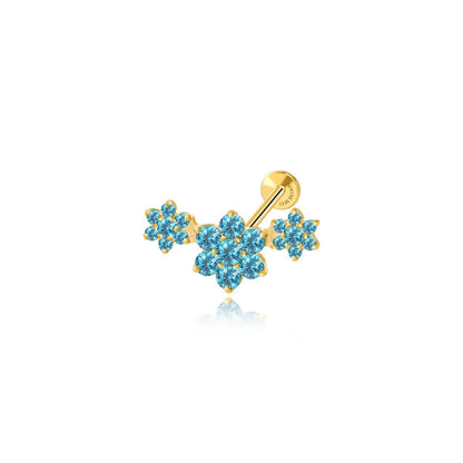 Titanium Aquamarine Trio Blooming Flower Stud