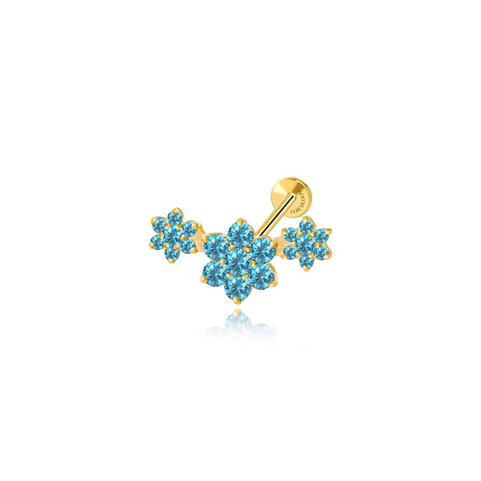 Titanium Aquamarine Trio Blooming Flower Stud