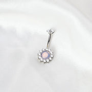 Titanium Pink Crystal Sunflower Belly Button Ring