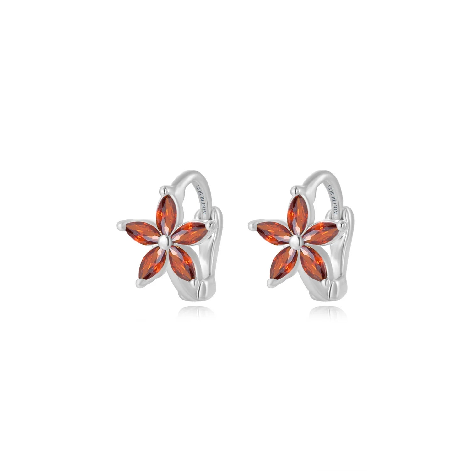 Ella Red Garnet Flower Huggie Earrings