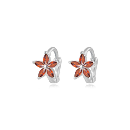 Ella Red Garnet Flower Huggie Earrings