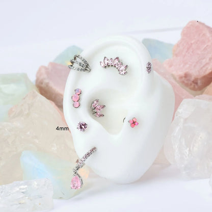 Titanium Pink Gemstone 7-Petal Crown Piercing Stud