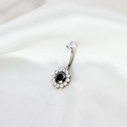 Titanium Black Gemstone Sunflower Belly Button Ring