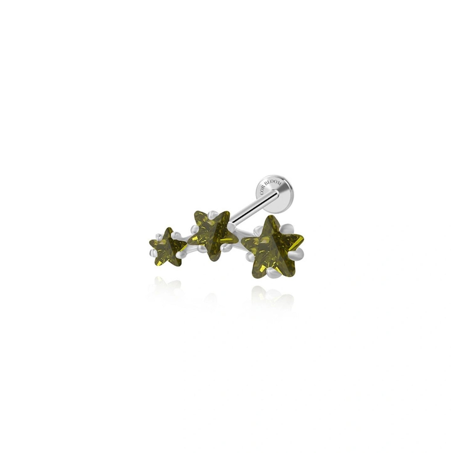 Peridot Trio Star Cluster Flat Back Piercing Stud