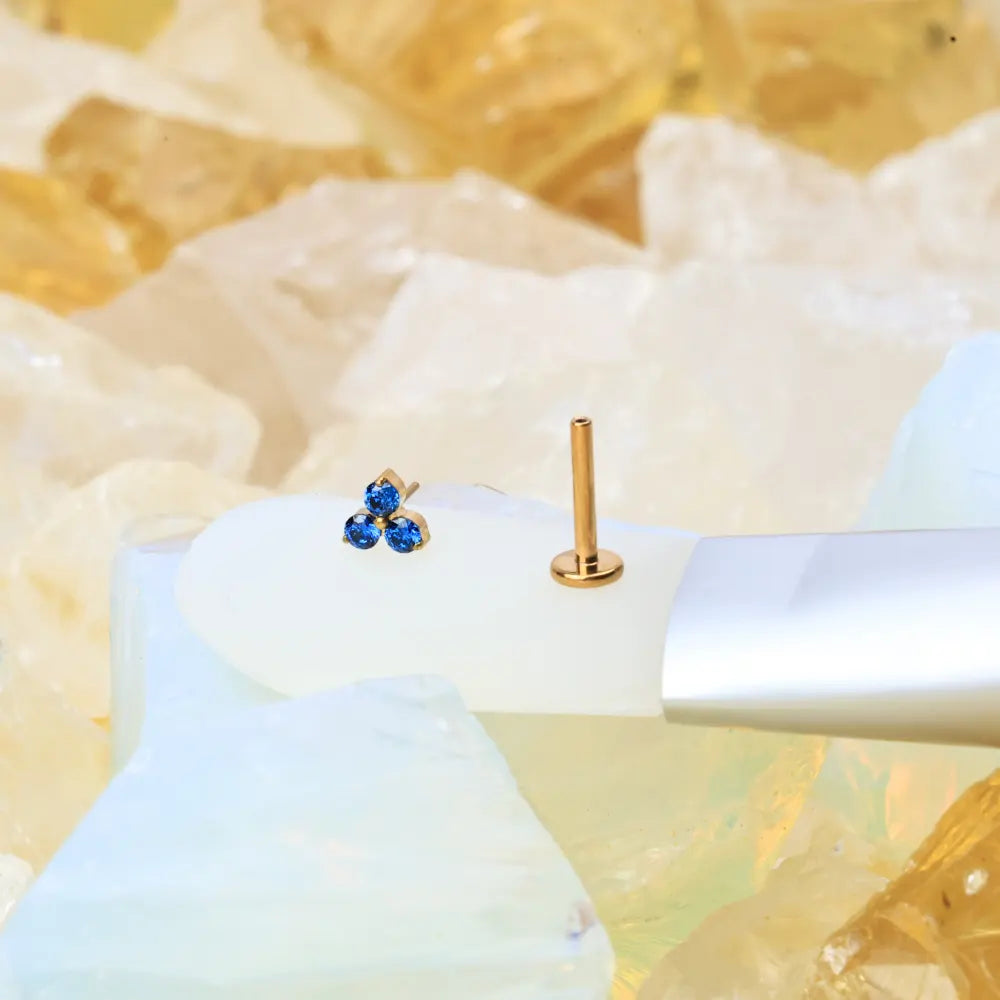 Titanium Mini Blue Sapphire Triangle Flat Back Stud