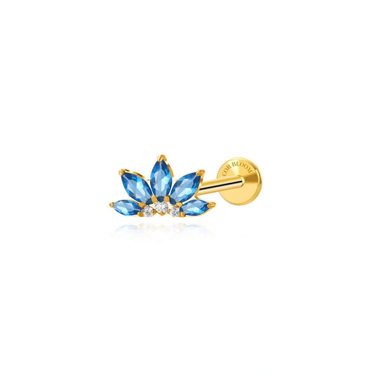 Titanium London Blue Topaz Lotus Flat Back Stud