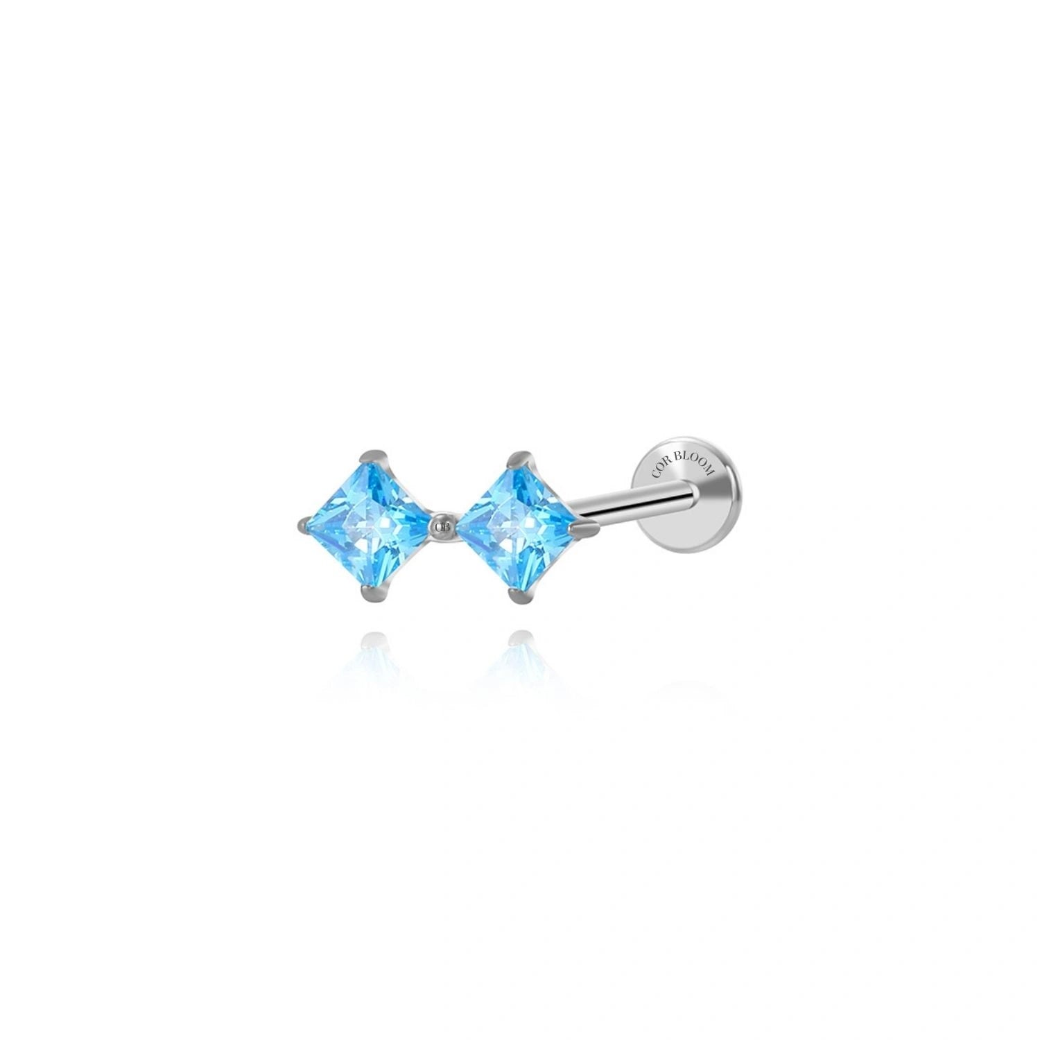 Titanium Vada Duo Square Flat Back Stud - Aquamarine