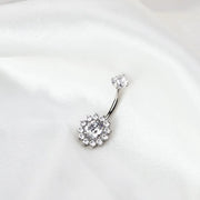 Titanium Diamond Sunflower Belly Button Ring