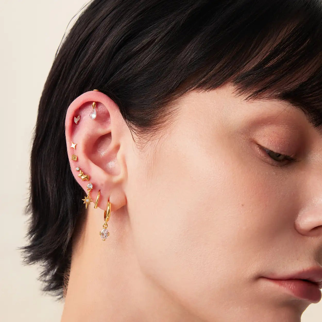 Titanium Mini Rhomb Flat Back Stud - Crystal