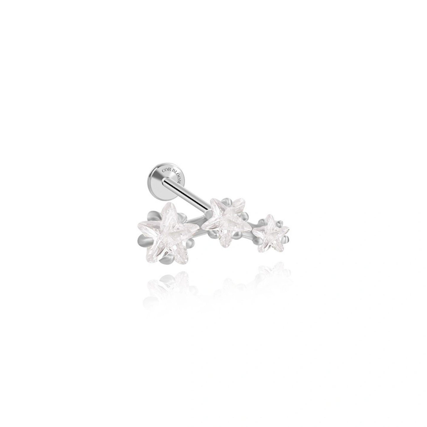 Diamond Trio Star Cluster Flat Back Piercing Stud