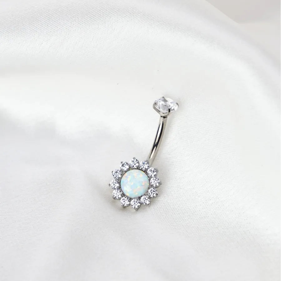 Titanium White Opal Sunflower Belly Button Ring