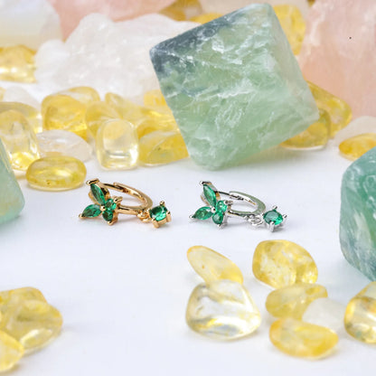 Nefeli Green Emerald Butterfly Huggie Earrings