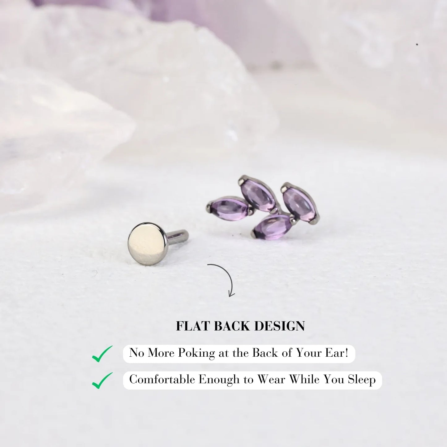 Titanium Quartus Purple Crystal Leaf Flat Back Stud