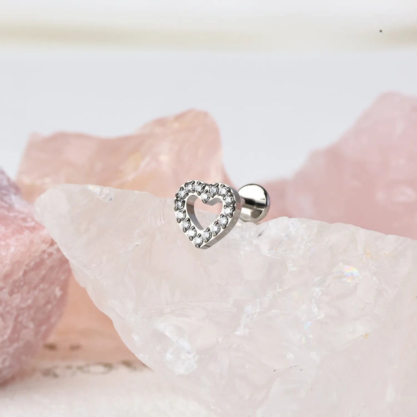 Titanium Pavé Heart Flat Back Piercing Stud