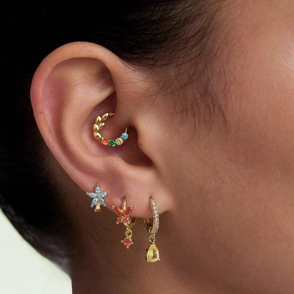 Nefeli Orange Red Butterfly Huggie Earrings
