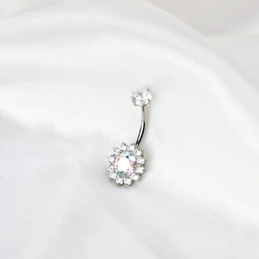 Titanium Sunflower Belly Ring - Northern Light/AB Stone