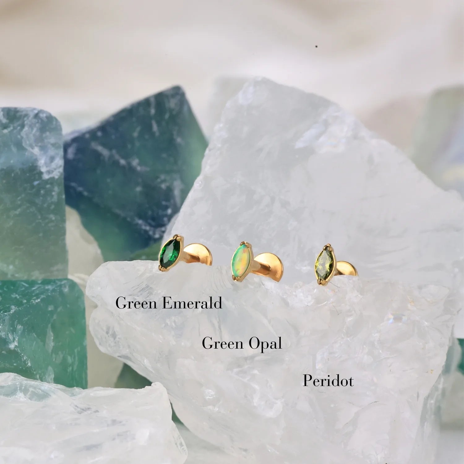 Titanium Elynn Peridot Marquise Flat Back Stud