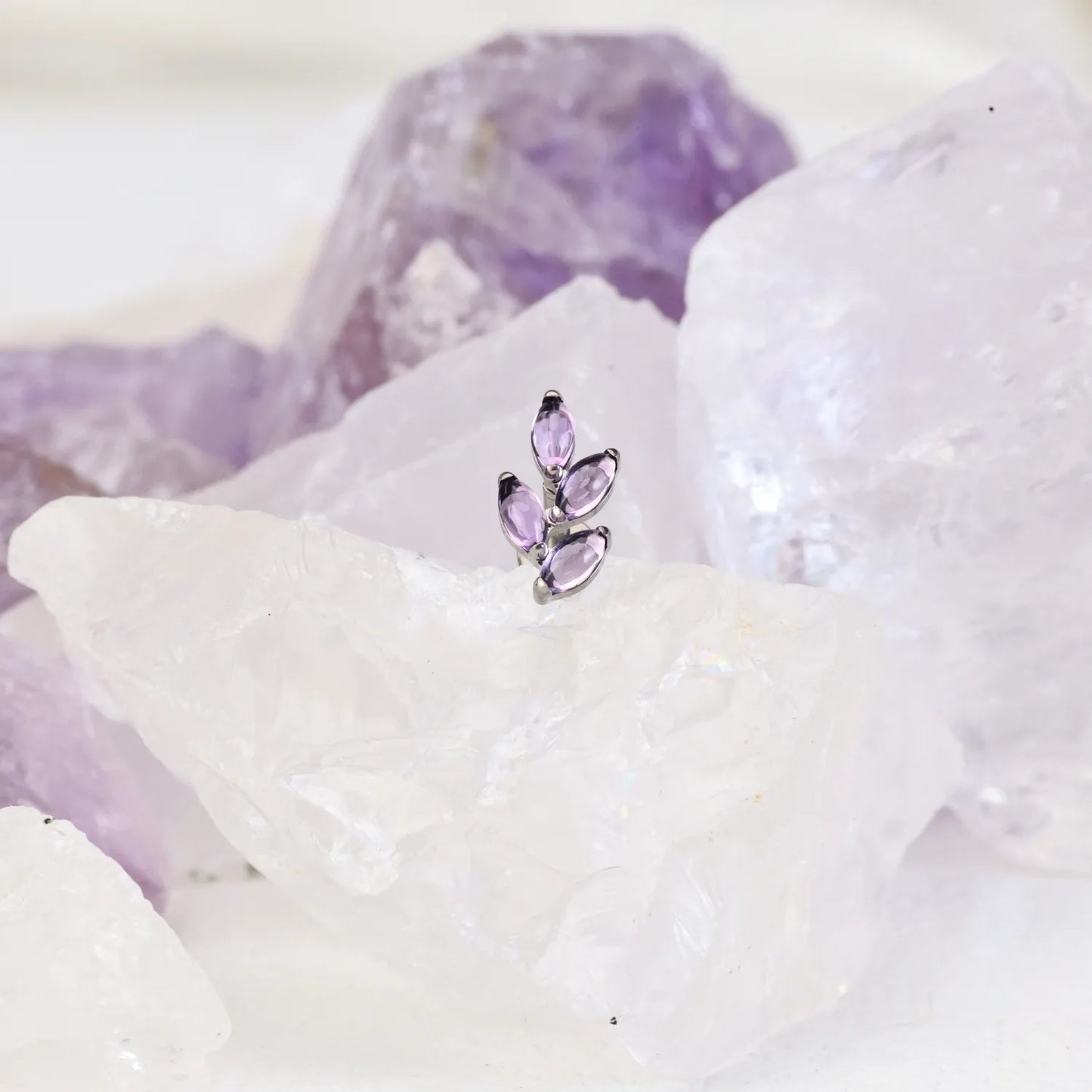 Titanium Quartus Purple Crystal Leaf Flat Back Stud