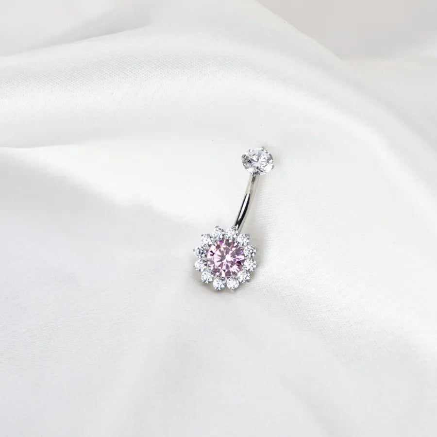 Titanium Pink Tourmaline Sunflower Belly Button Ring