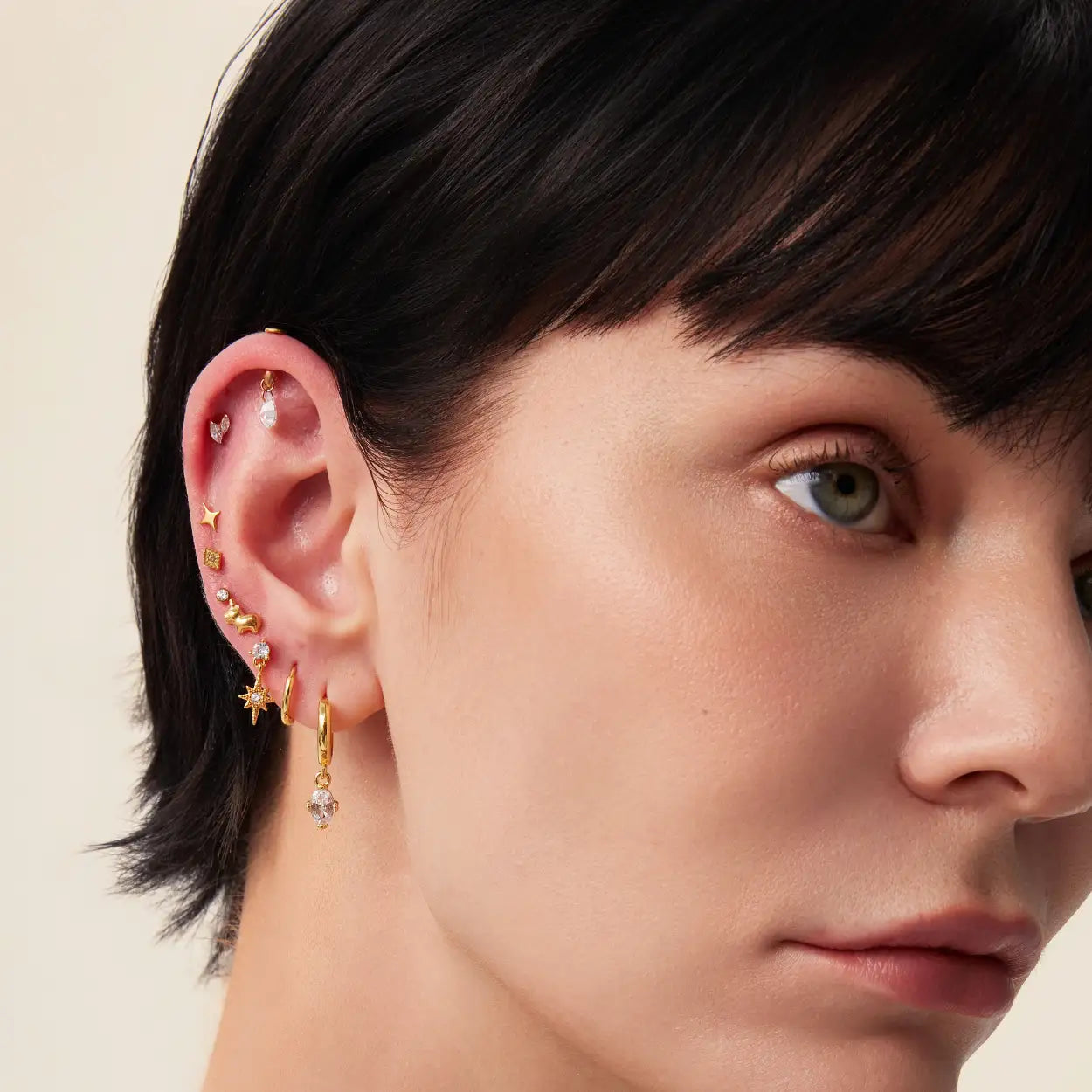 Titanium Mini Rhomb Flat Back Stud - Crystal
