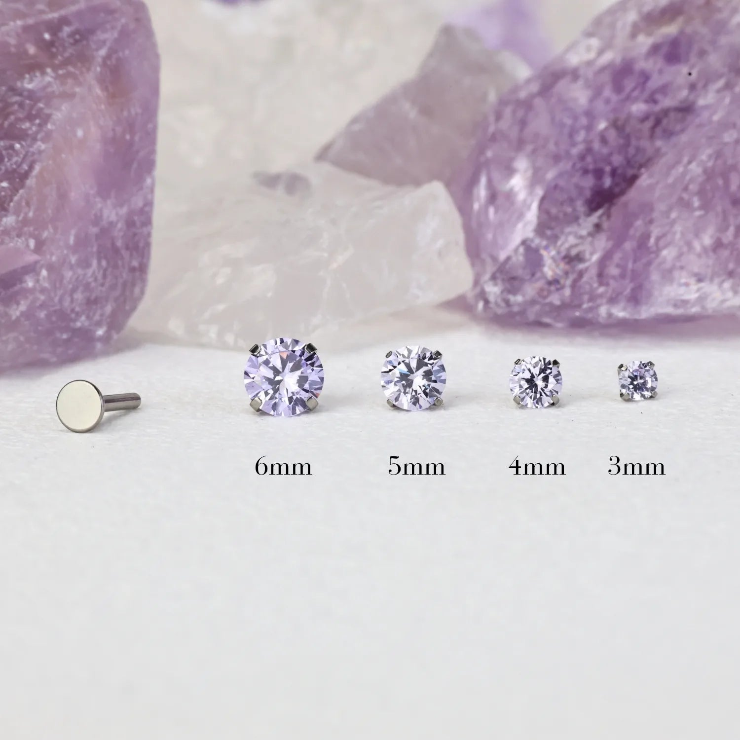 Titanium Multisize Light Amethyst Stud (Push Pin)