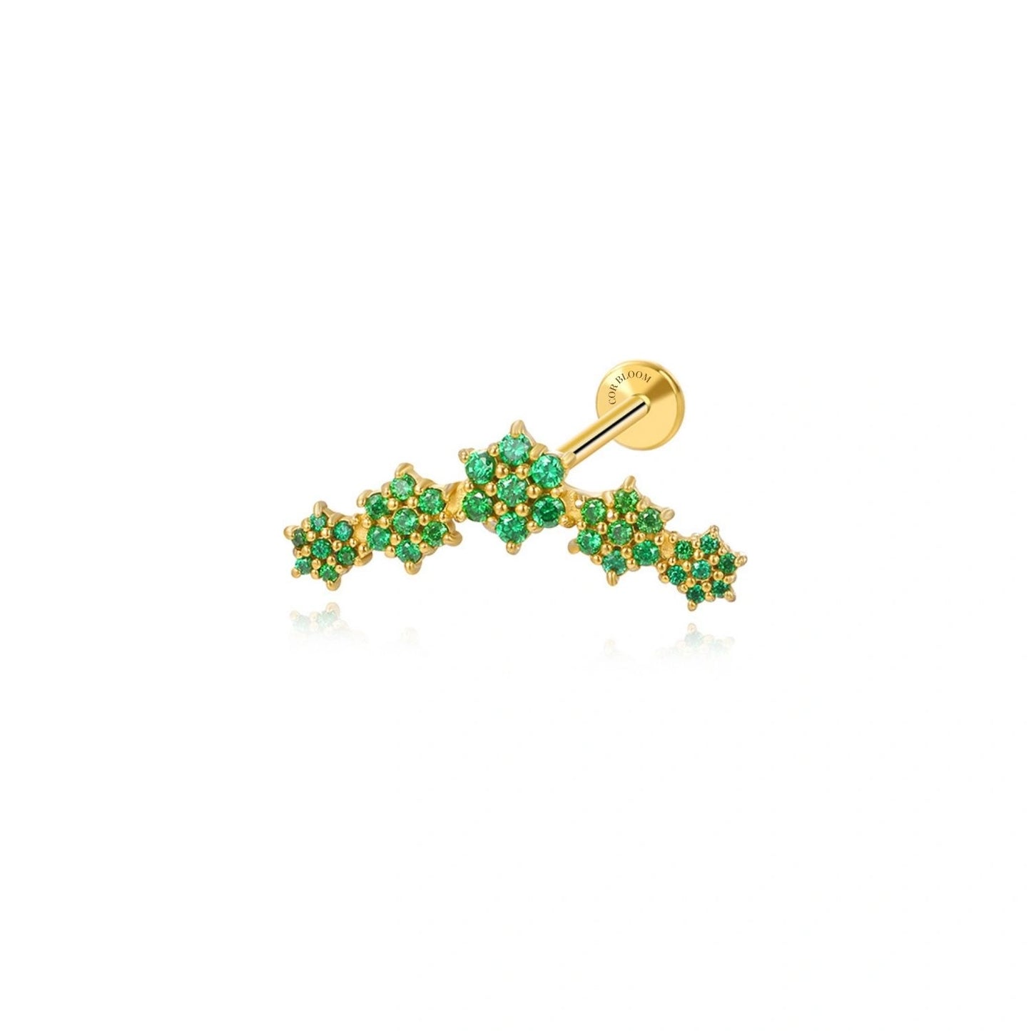 Melia Green Emerald Flower Flat Back Piercing Stud