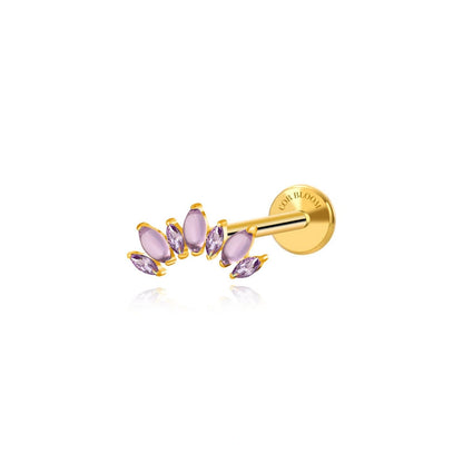 Titanium Amethyst Crystal 7-Petal Crown Piercing Stud