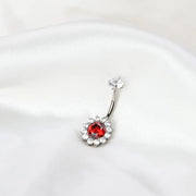 Titanium Sunflower Belly Ring - Red Garnet