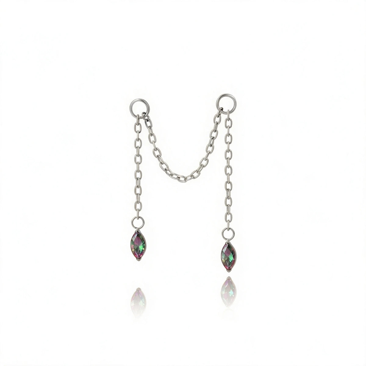 Titanium Holly Duo Marquise Cartilage Chain - Dark iridescent