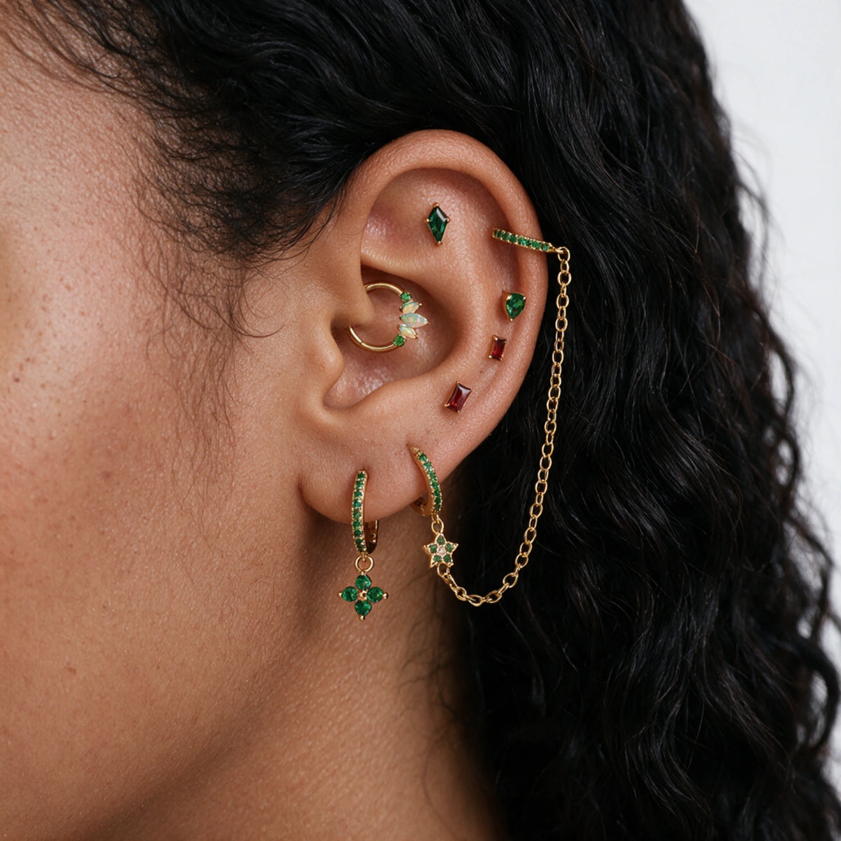Titanium Apion Green Emerald Waterdrop Flat Back Stud