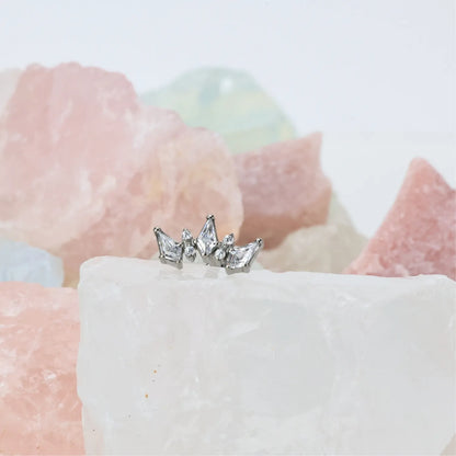 Titanium Sage White Diamond Crown Flat Back Stud