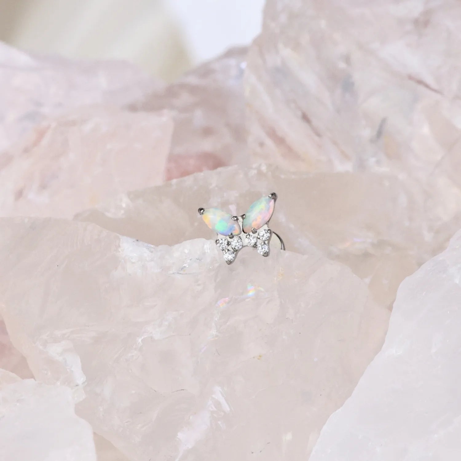 Titanium Zoe White Opal Butterfly Stud