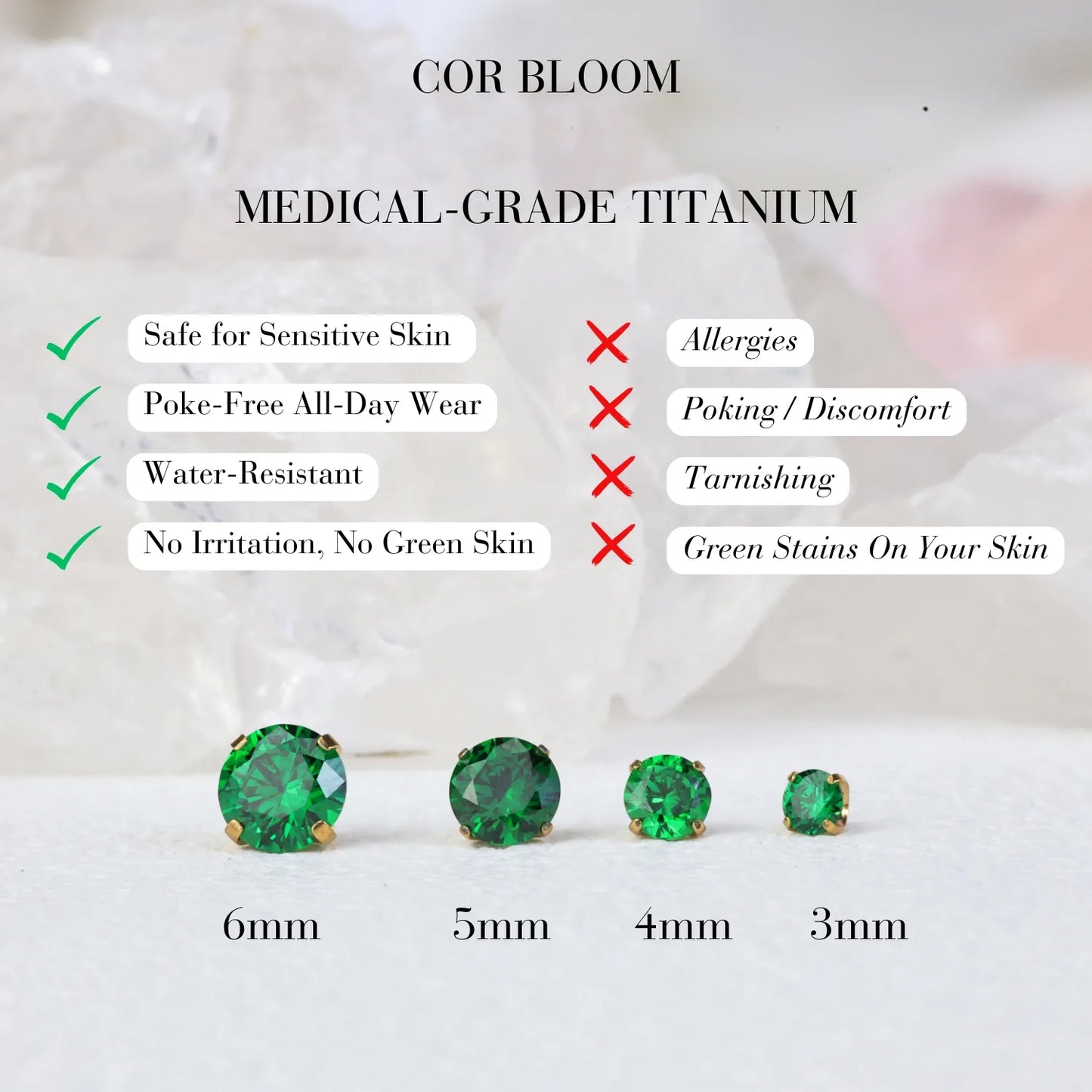 Titanium Multisize Green Emerald Gemstone Piercing Stud