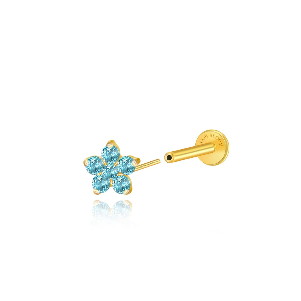 Titanium Nova Flower Stud - Aquamarine