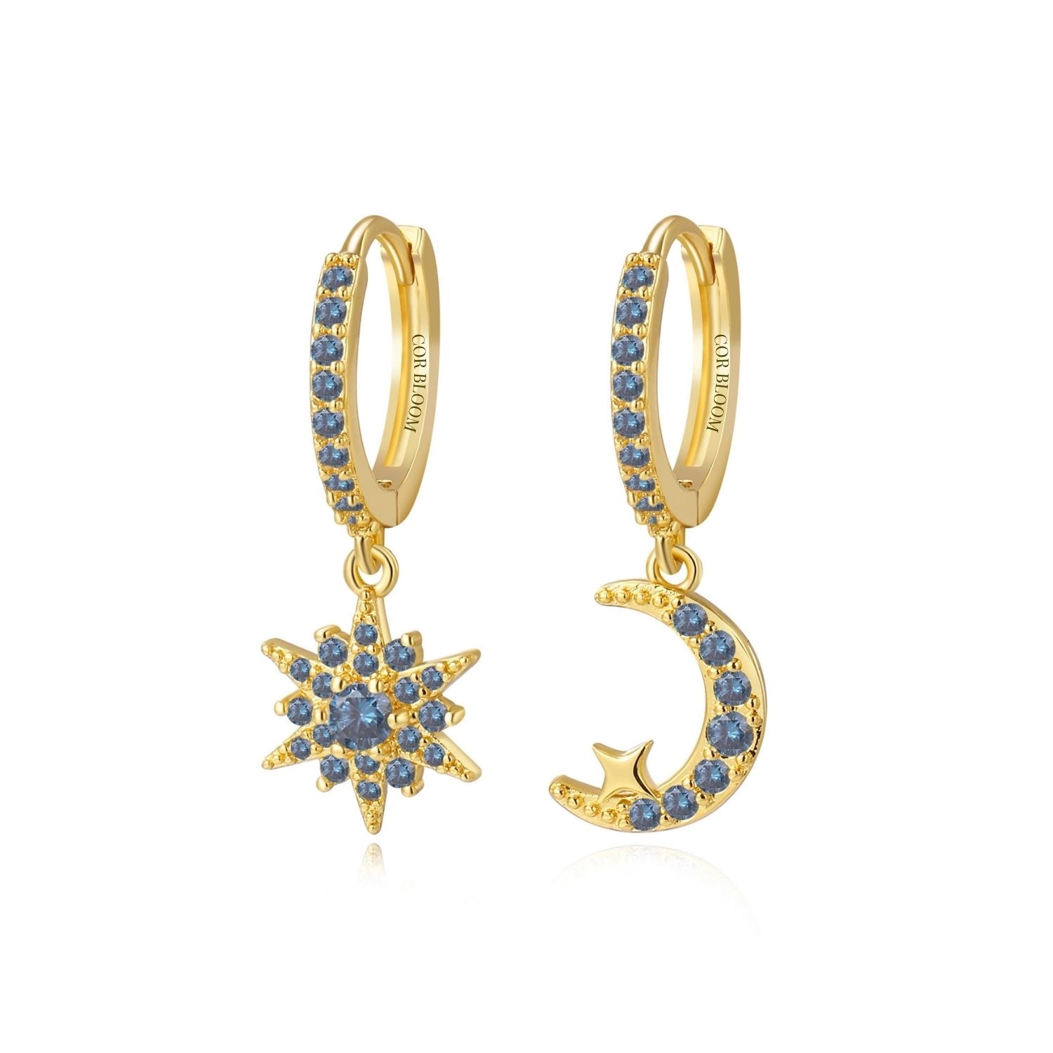 Estelle Crescent Moon & Guiding Star Hoop Earrings - Tanzanite