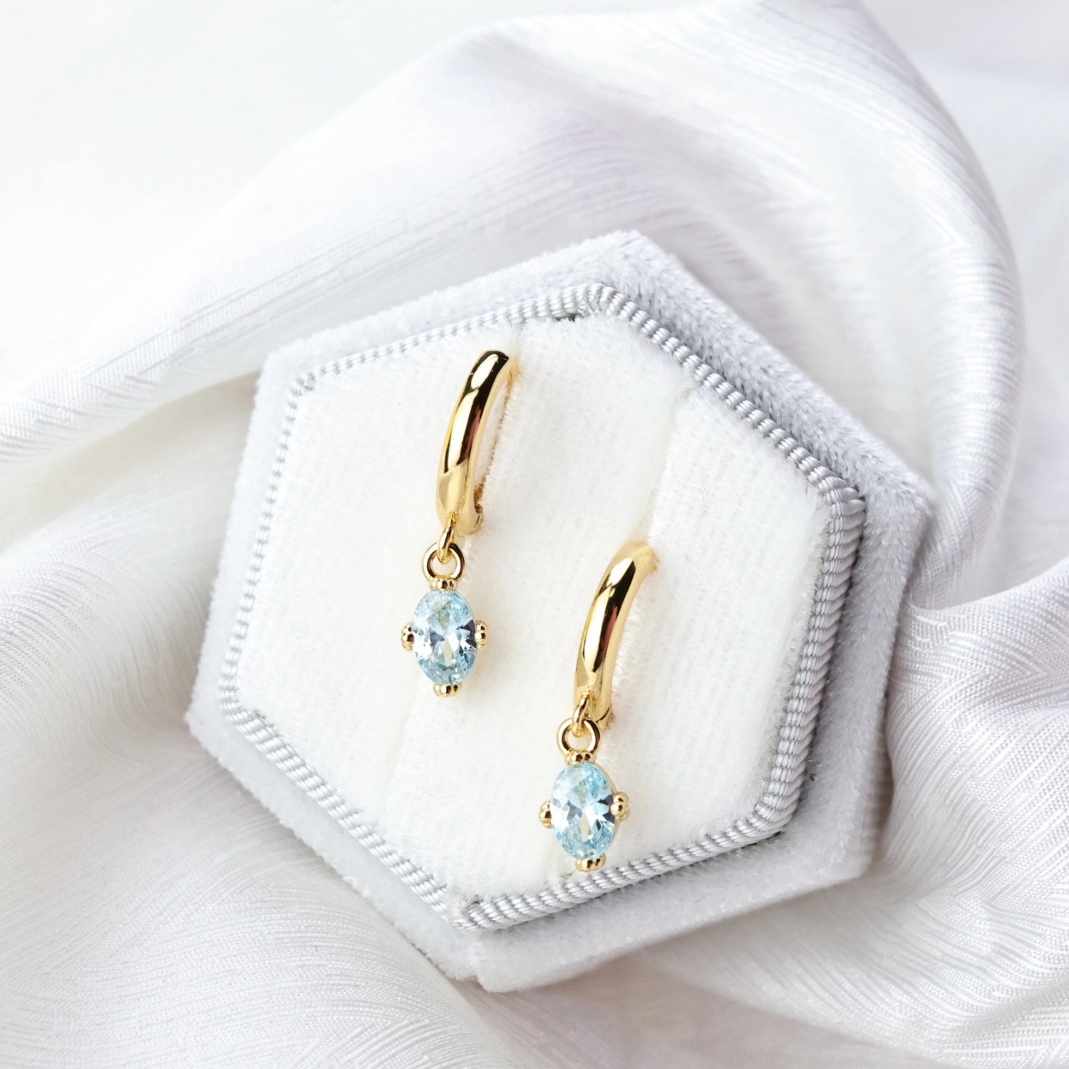 Aleia Aquamarine Oval Stone Hoop Earrings