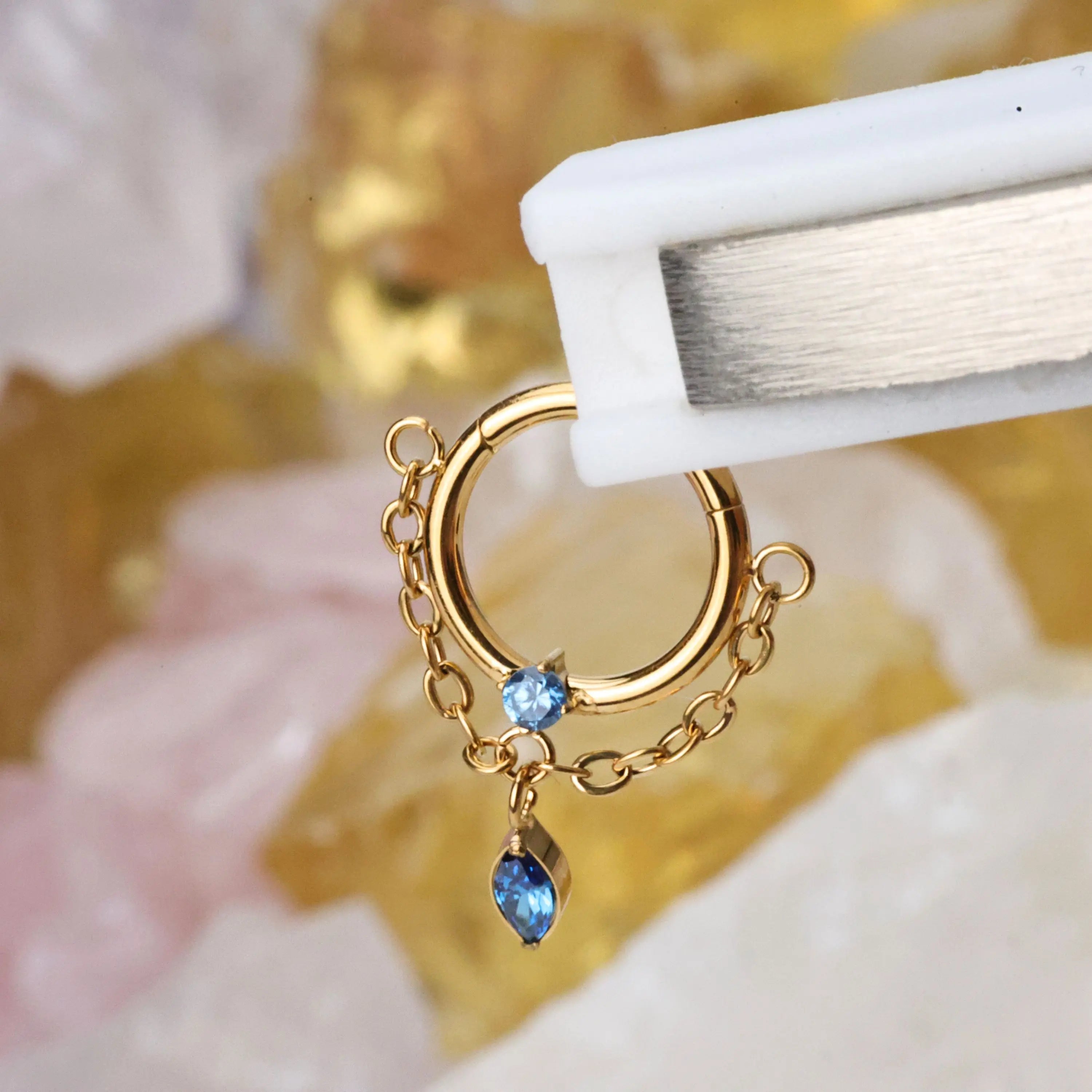 Titanium Tyche Dangling Marquise Gem Clicker - Blue Sapphire