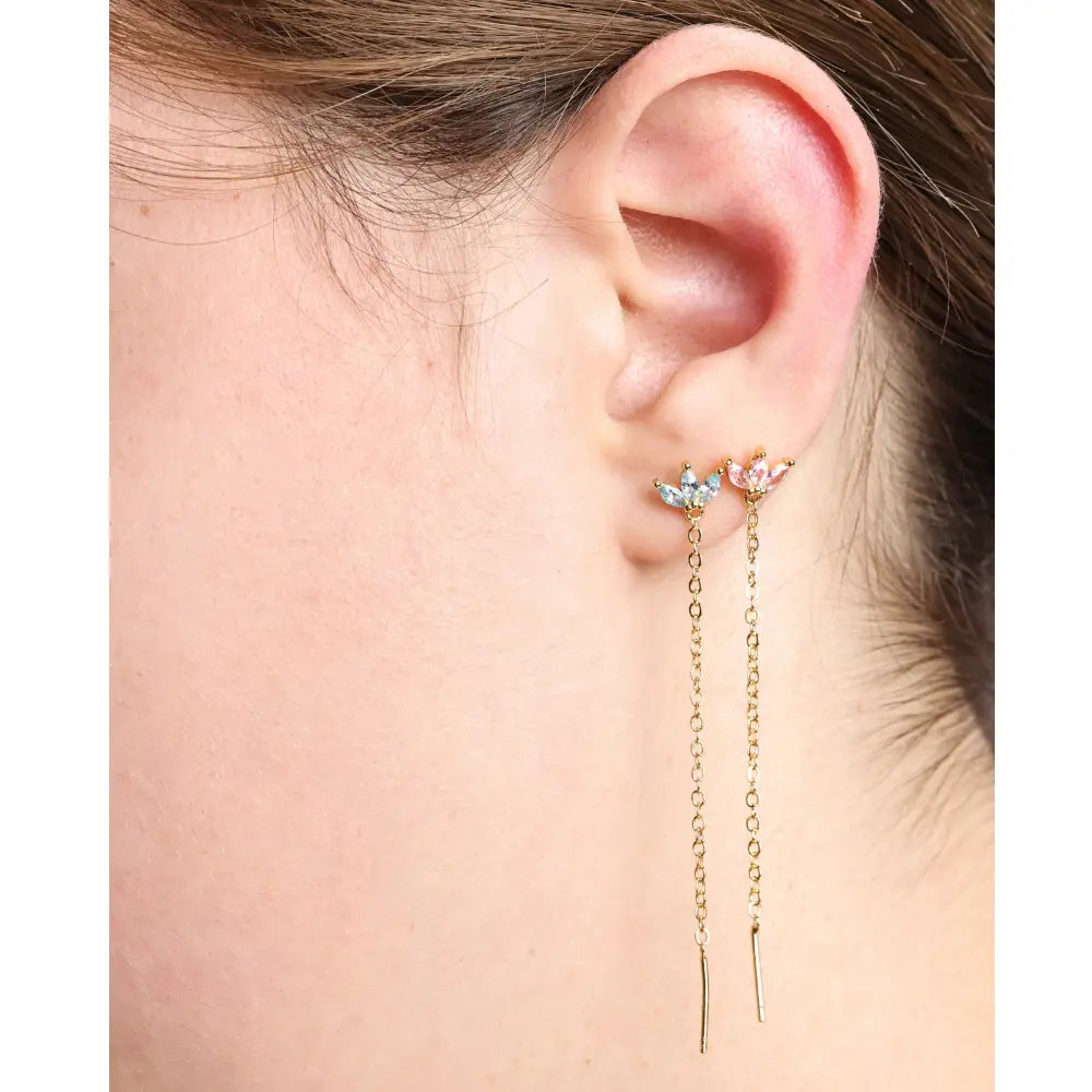 Alivia Three-Petal Dangling Chain Flatback Stud – Pinky Rose