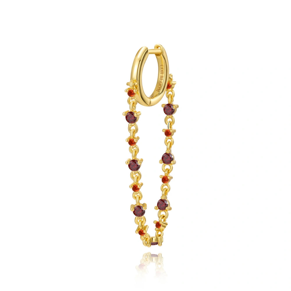 Livia Red Garnet Dangling Chain Hoop Earring