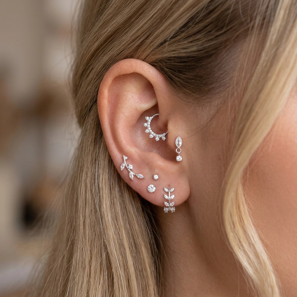 Sparkling Leaf Huggie Earrings